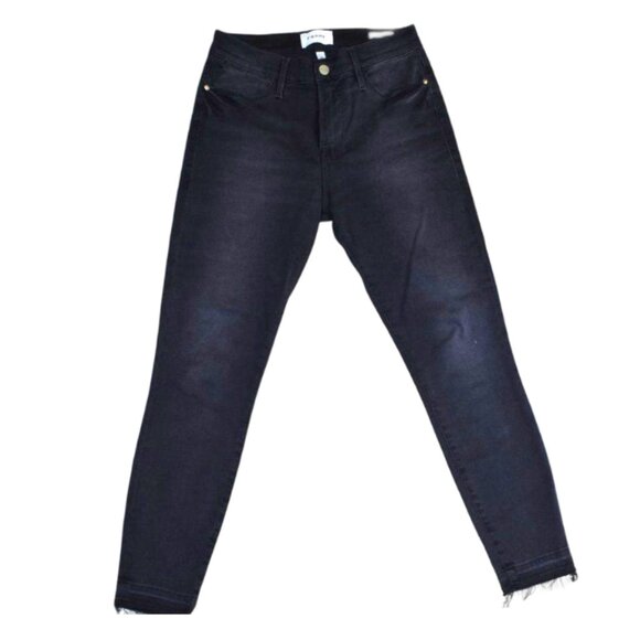 FRAME Le High Skinny Crop Jeans Black Stretch Denim Size 28 - Picture 1 of 11